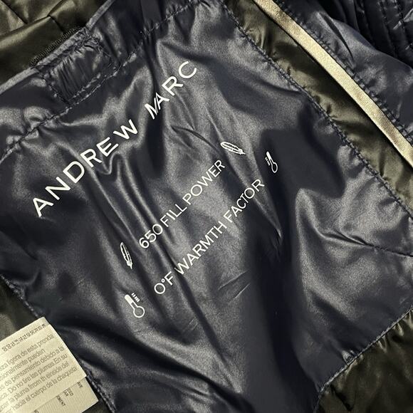 Andrew Marc Duck Down Puffer Jacket M Navy 650 Fill Hooded Quilted Warm Coat - Picture 2 of 6